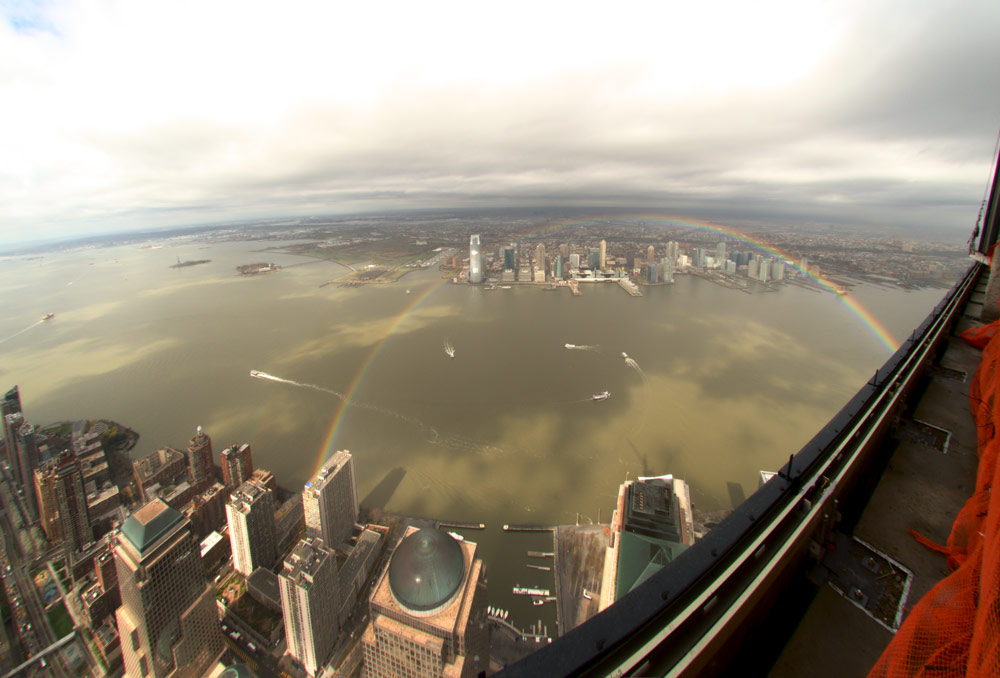 A tonemapped shot of a rainbow from 30 stories above.